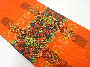 リサイクル　手織り紬花に抽象模様織出し名古屋帯